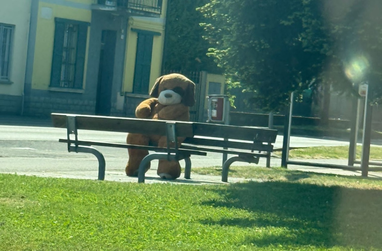 Un enorme cane peluche sorprende i cittadini di Lazzate