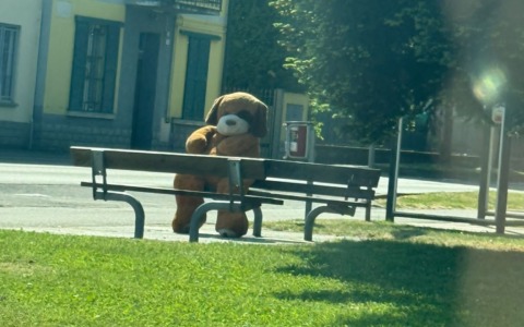 Un enorme cane peluche sorprende i cittadini di Lazzate